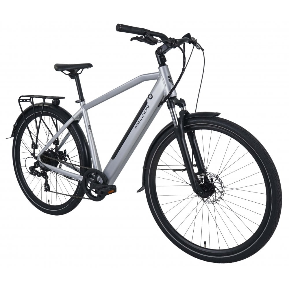 Falcon horizon cross bar electric hybrid bike silver perfect for everyone